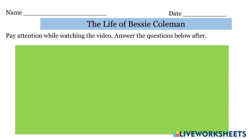 The Life of Bessie Coleman worksheet Live Worksheets