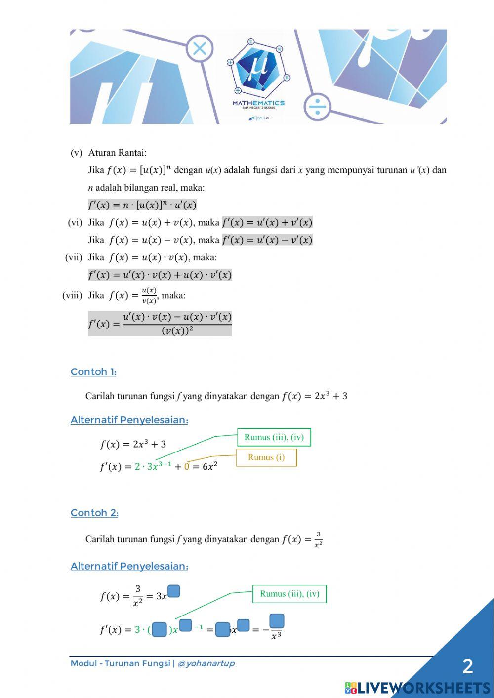 Rumus Turunan Fungsi
