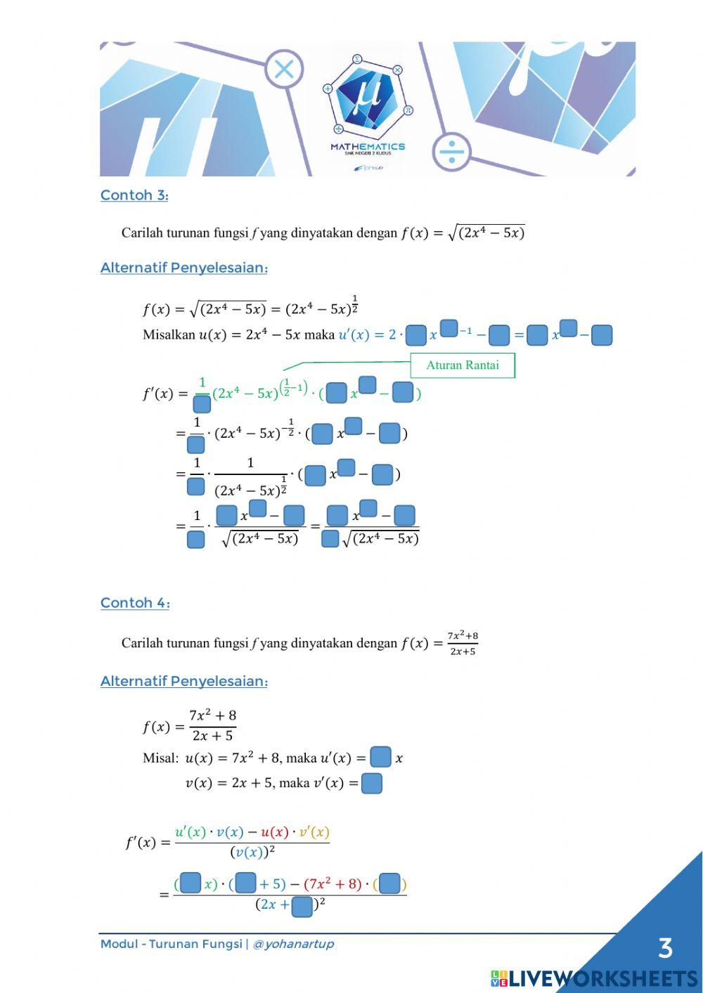 Rumus Turunan Fungsi