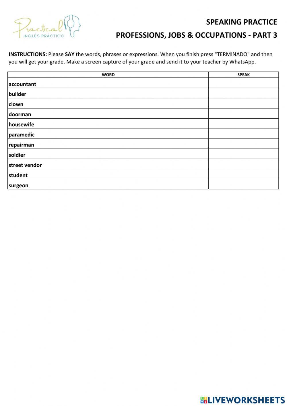 Speaking practice - professions, jobs & occupations - part 3