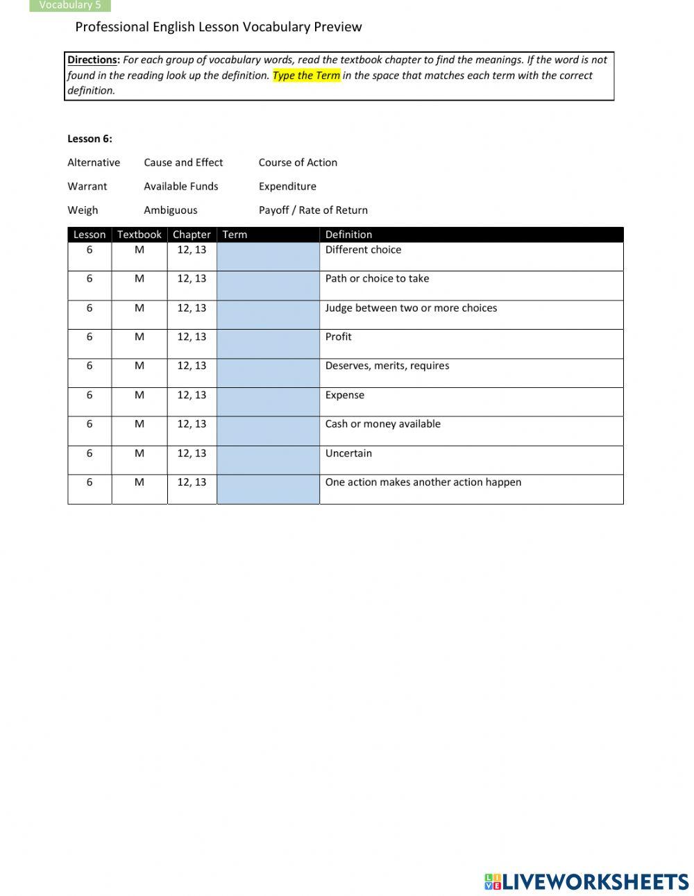 PC Vocabulary Lesson 06