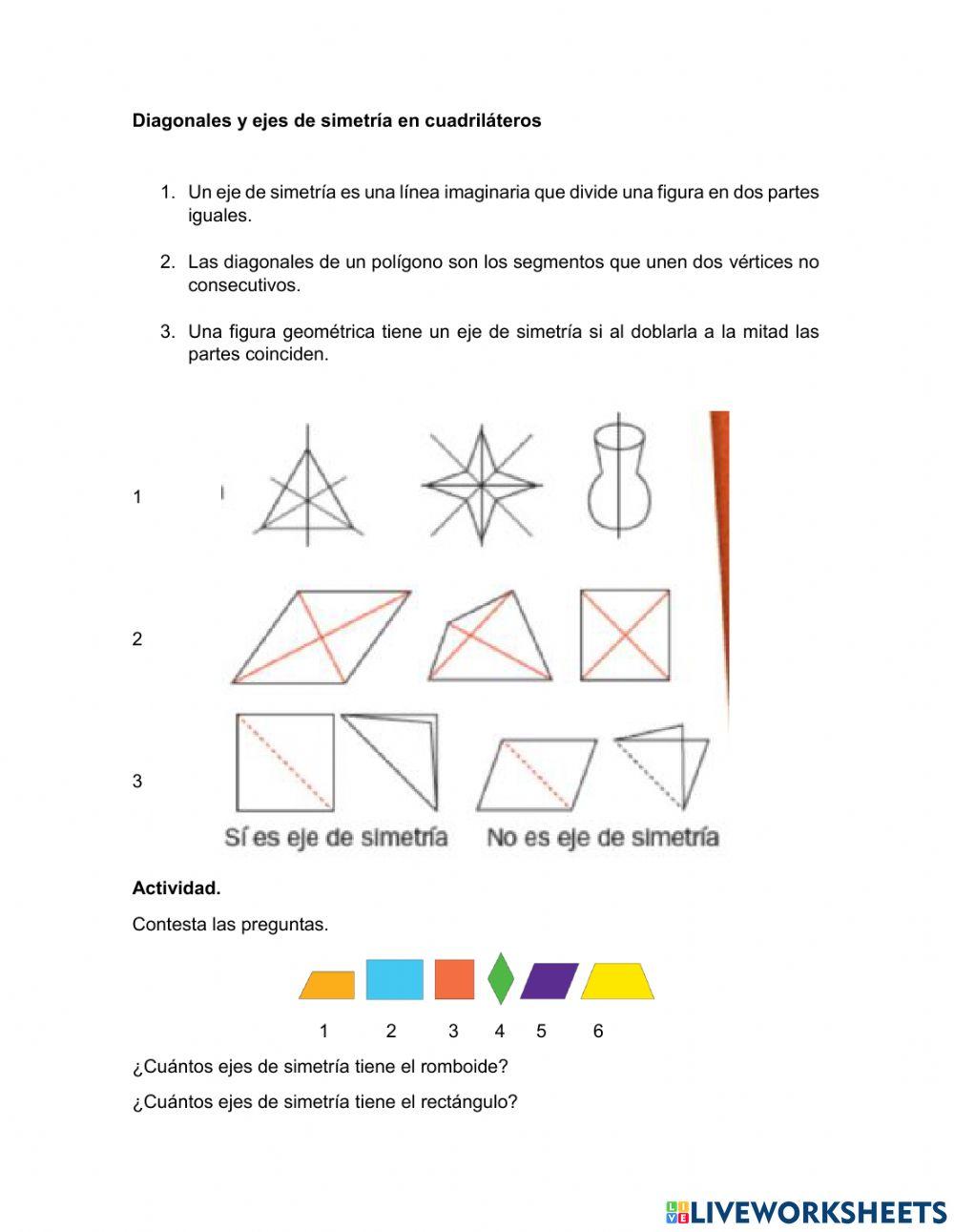 Diagonales y ejes de simetría en cuadriláteros