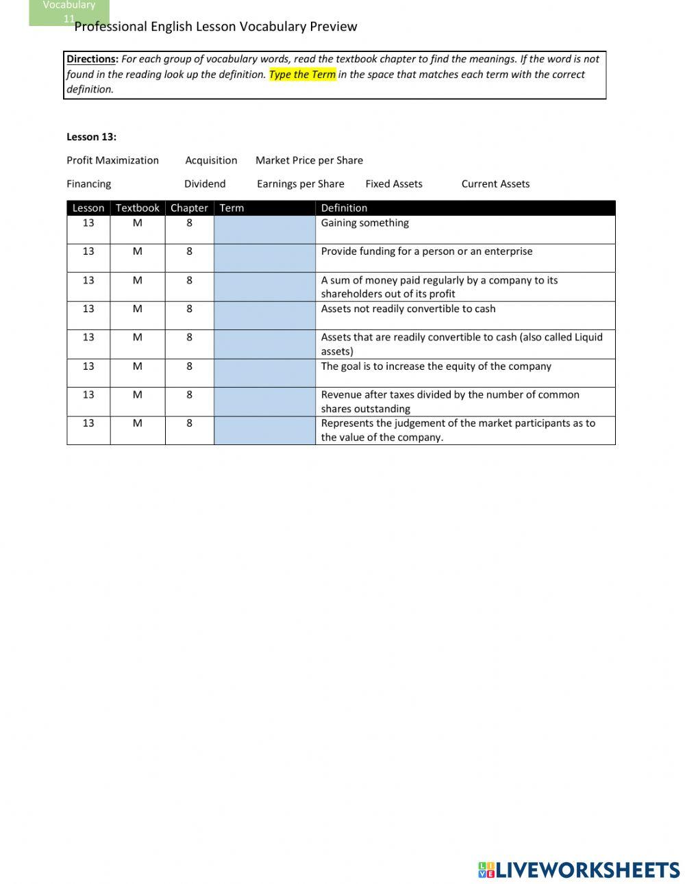 PC Vocabulary Lesson 13