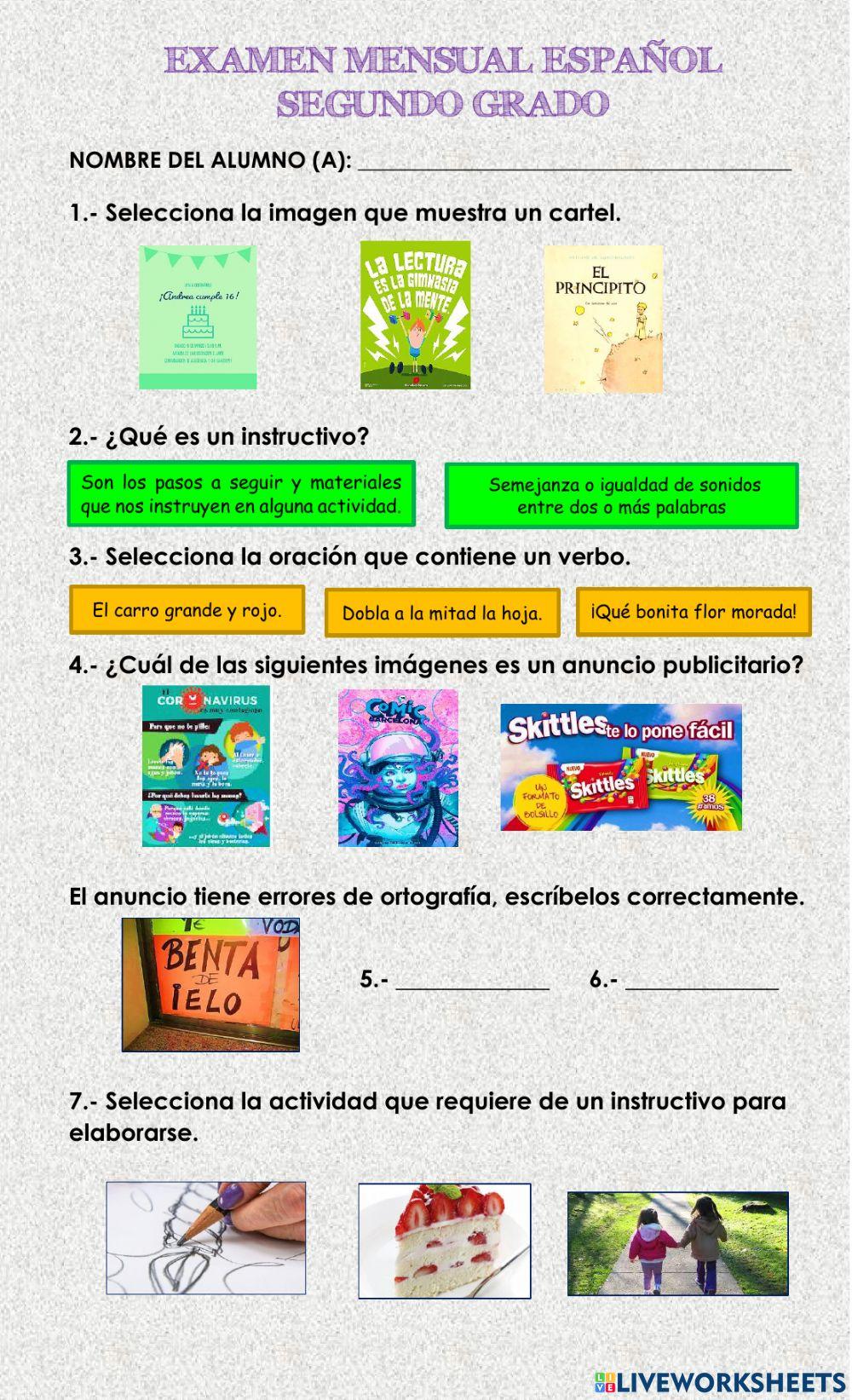 Examen mensual español