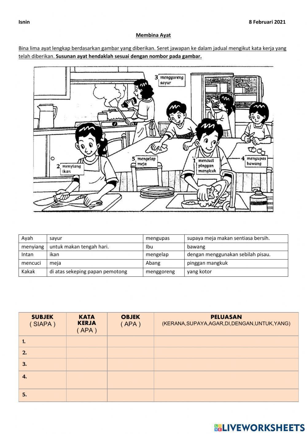 Membina ayat dalam jadual