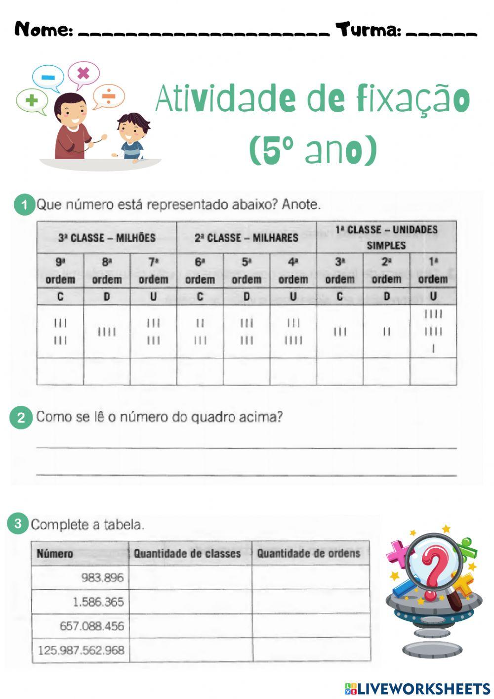 Atividade de fixação - 5º ano