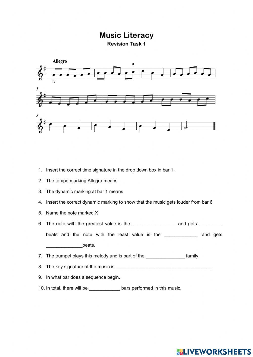 Music Literacy Revision Task 1