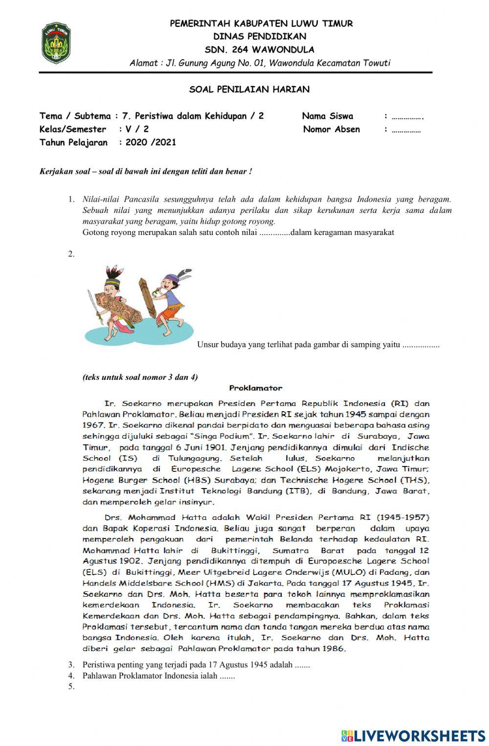 PENILAIAN HARIAN TEMA 7 ST 2