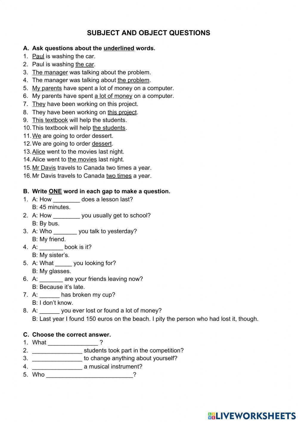 Subject and object questions