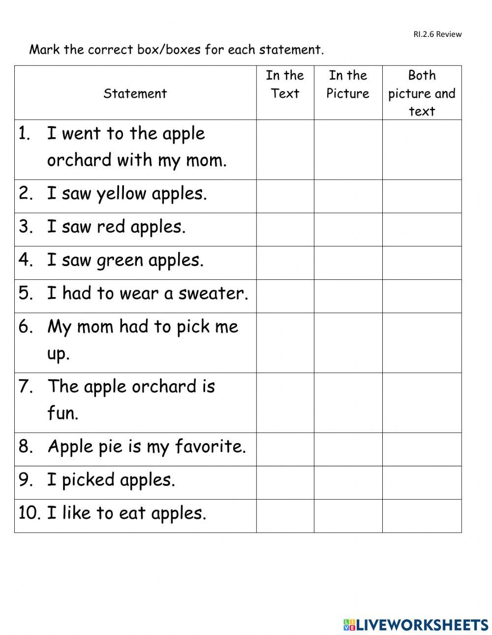 I went to the apple orchard-text and picture comparison