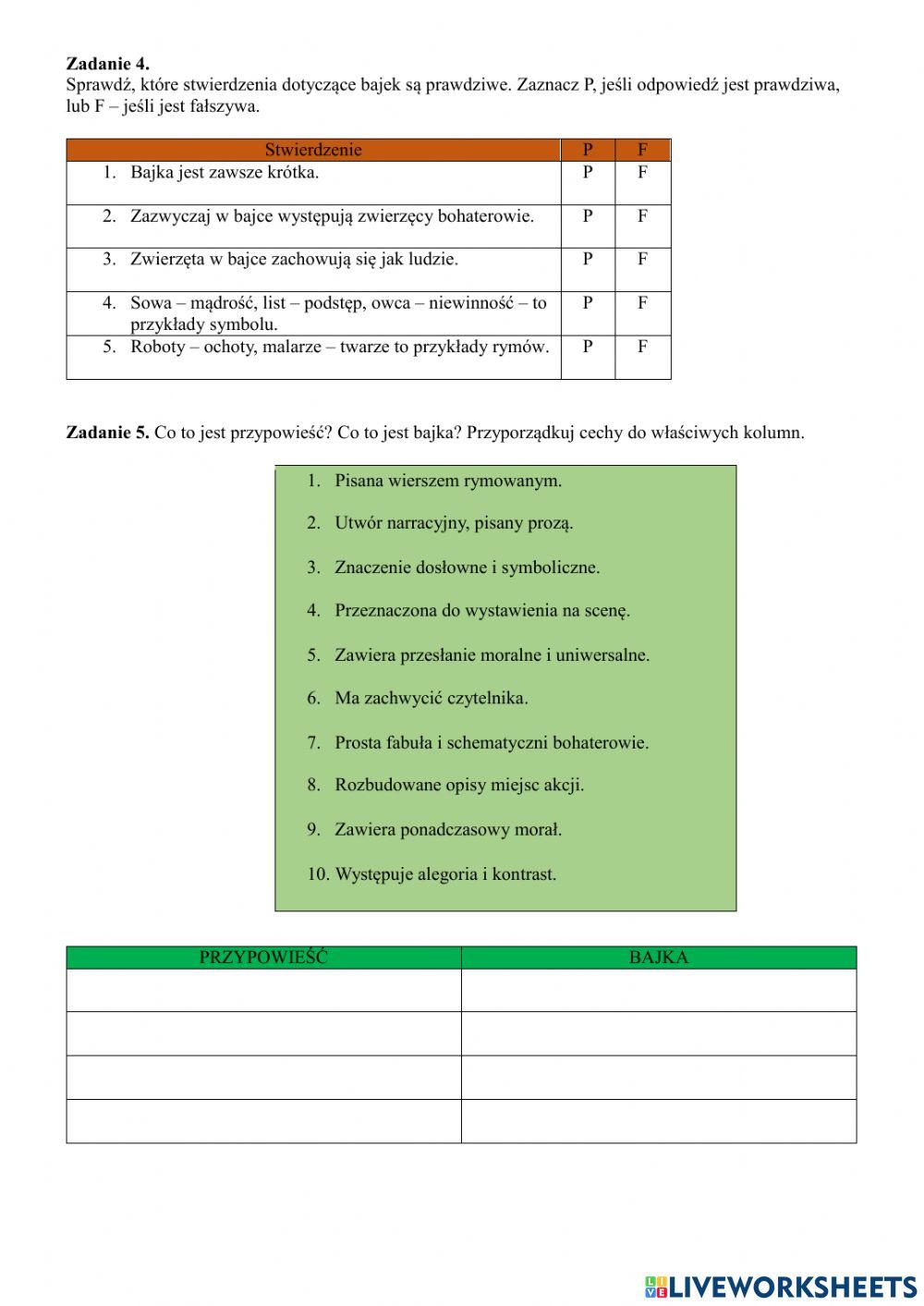 Przypowieść i bajka - podsumowanie