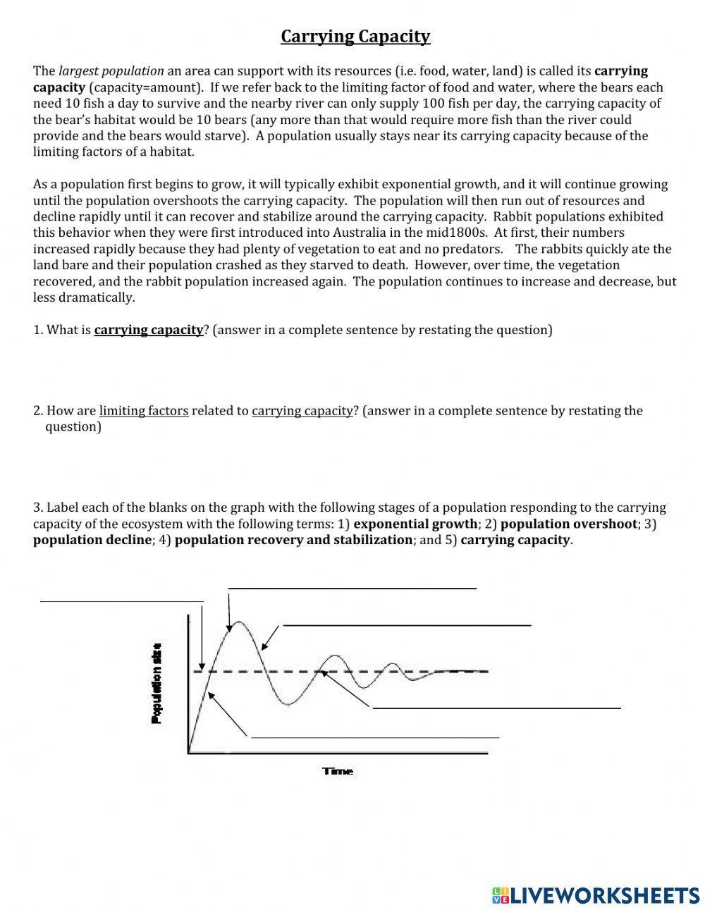 Limiting Factors Carrying Capacity Worksheet online exercise for