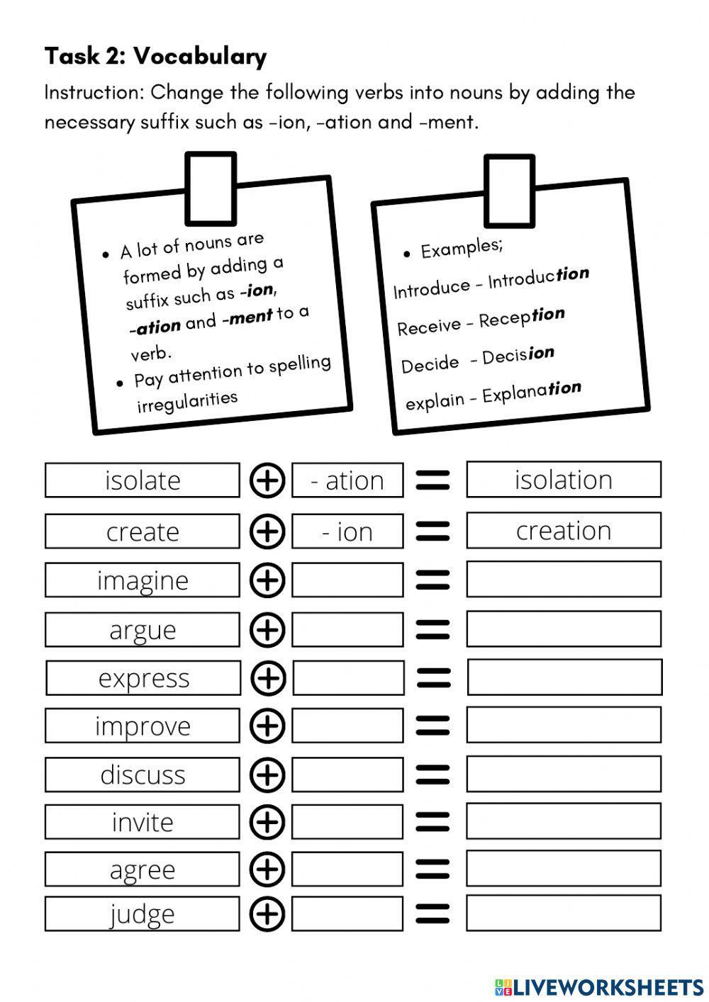 Word building - Changing Verbs to Nouns