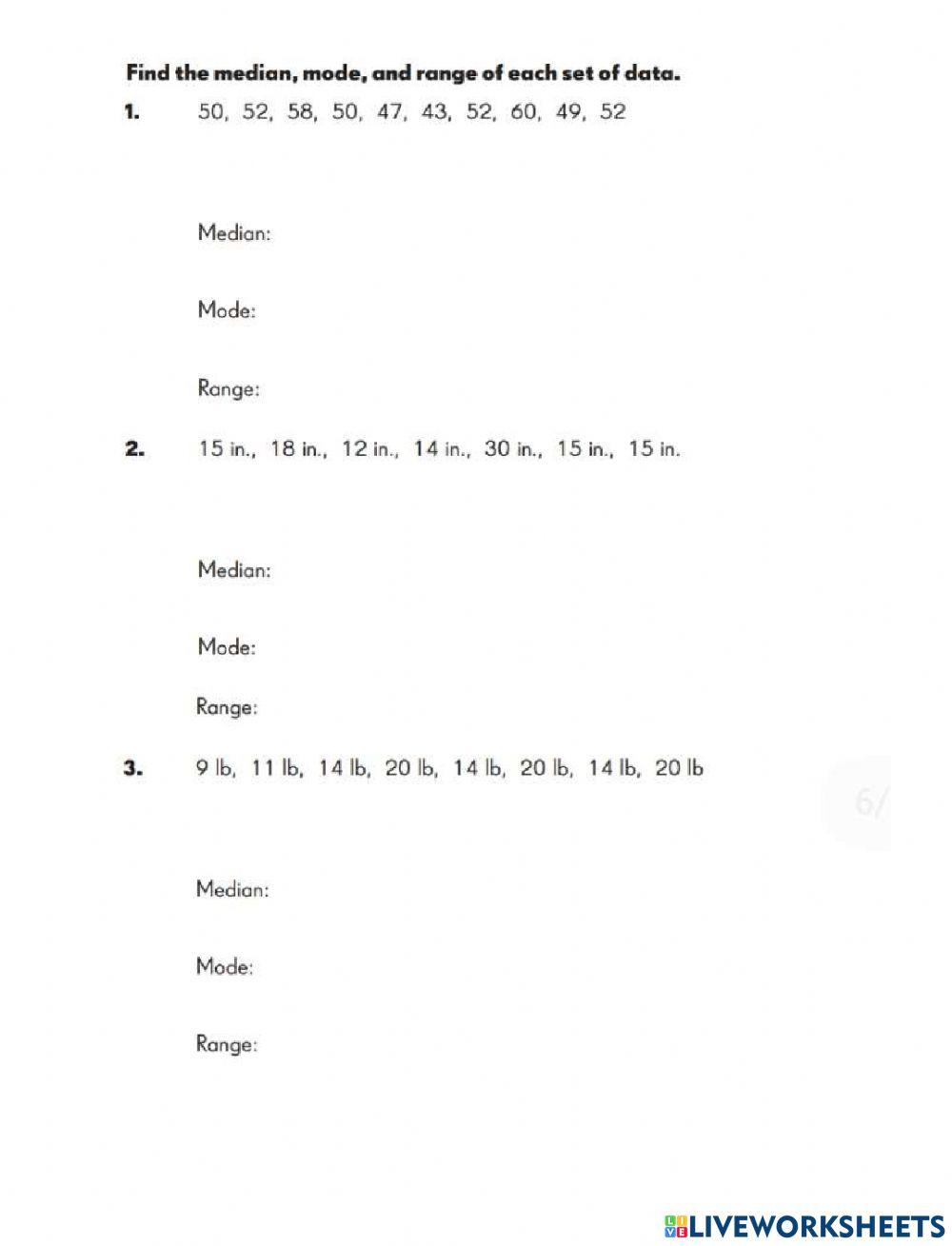 Median, mode y range