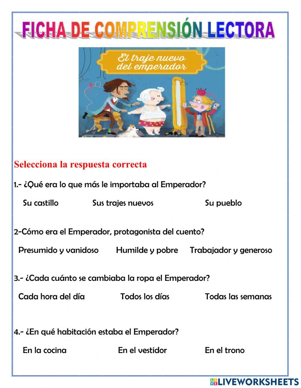 El traje nuevo del emperador. comprension lectora