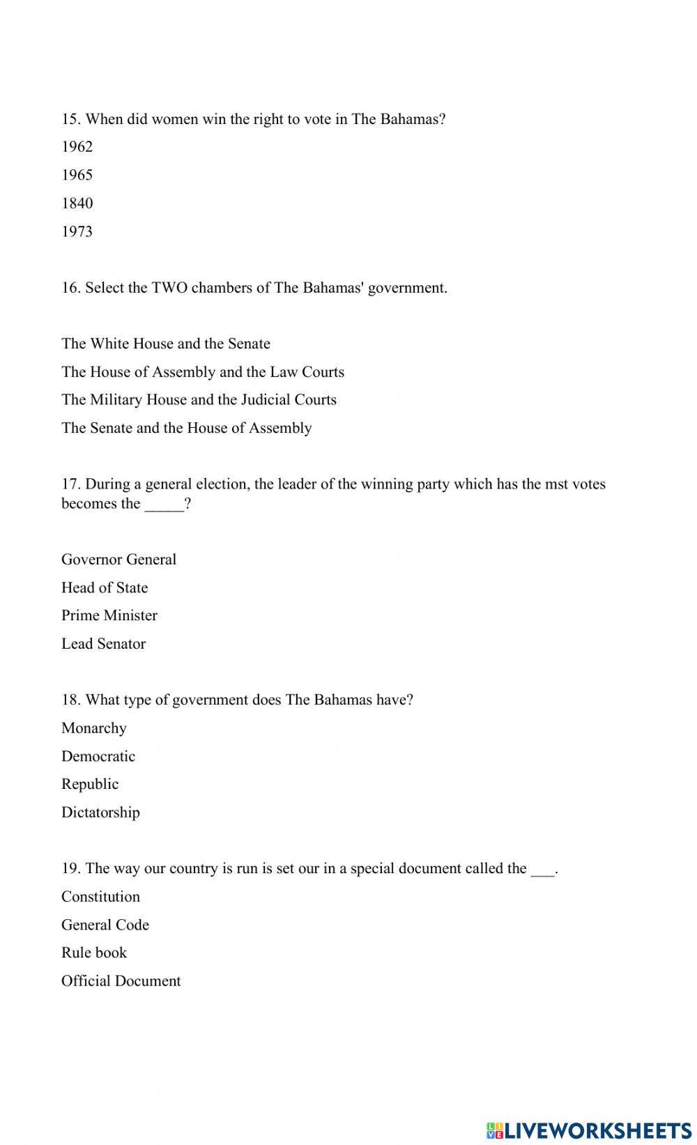 Social Studies Grade 5 Review Quiz