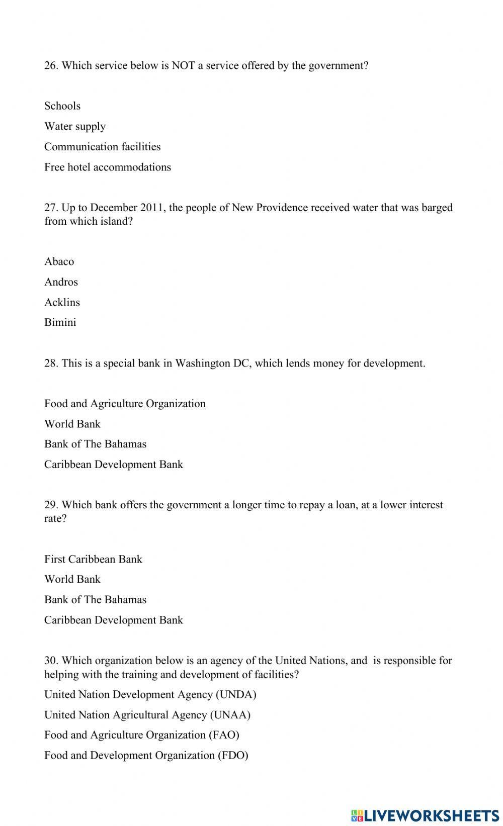 Social Studies Grade 5 Review Quiz