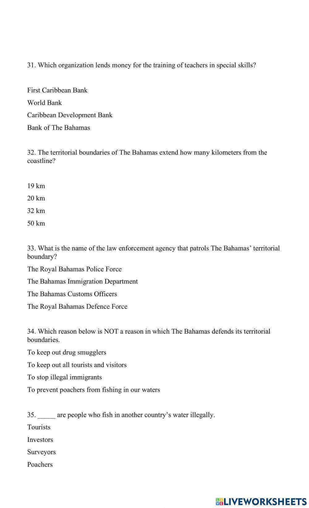 Social Studies Grade 5 Review Quiz