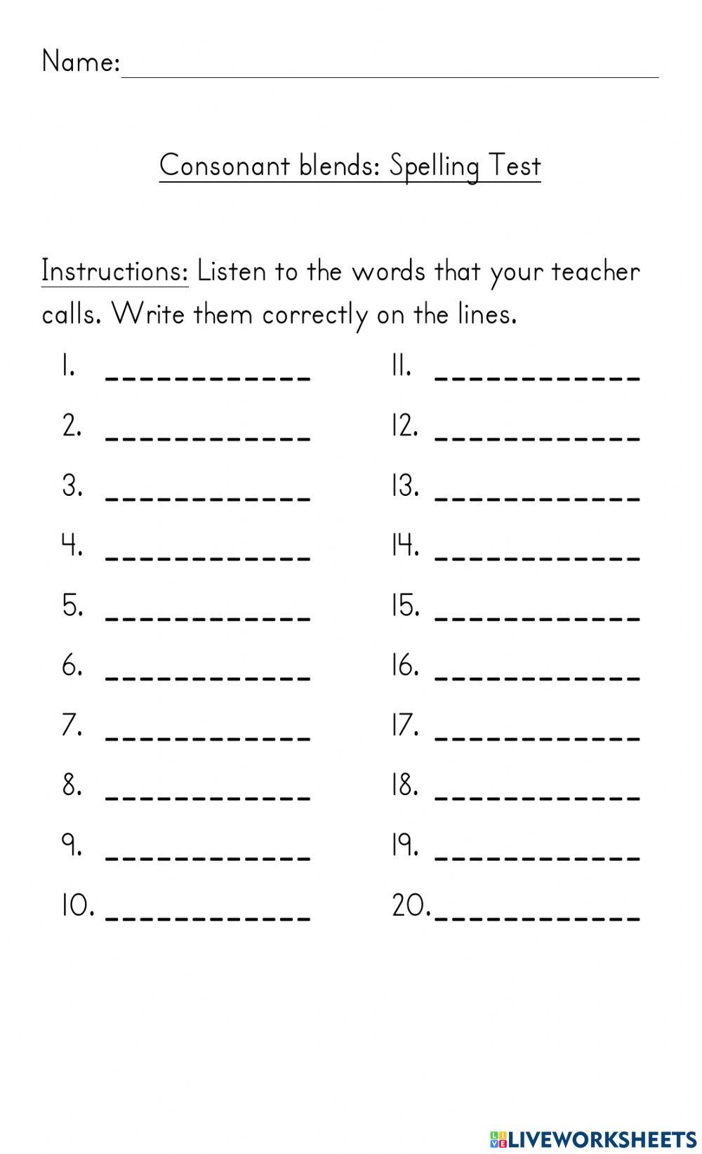Consonant Blends Spelling Test