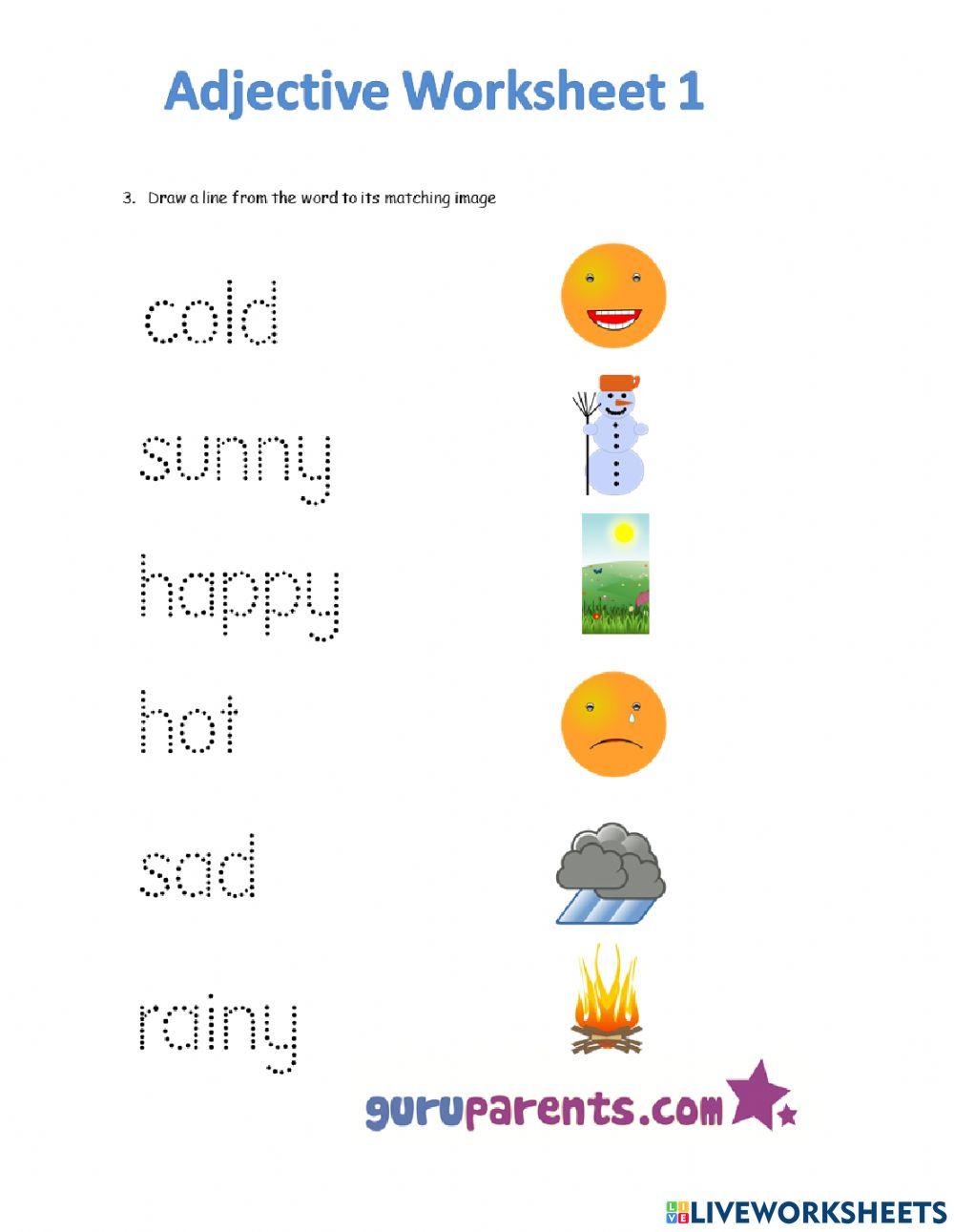 Adjectives trace worksheet Live Worksheets