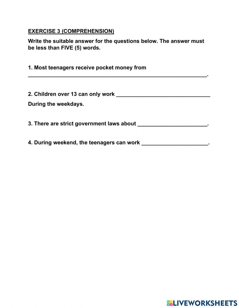 Money (Reading Comprehension) online exercise for | Live Worksheets