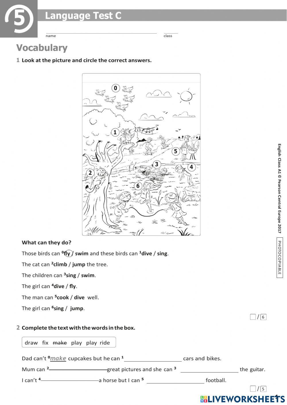 English Class A1 unit 5 test C