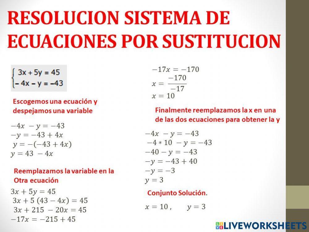 Sistema de ecuaciones por método de sustitución