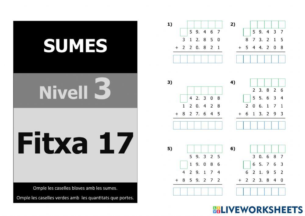 Sumes nivell 5 - 3r nivell - Fitxa 17