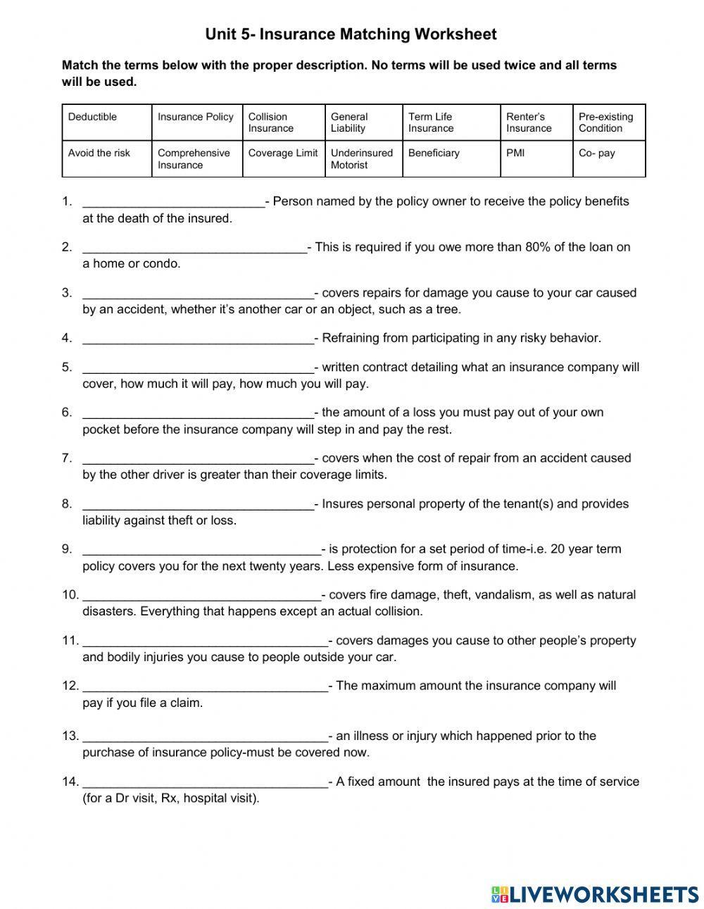 Insurance Review - Matching
