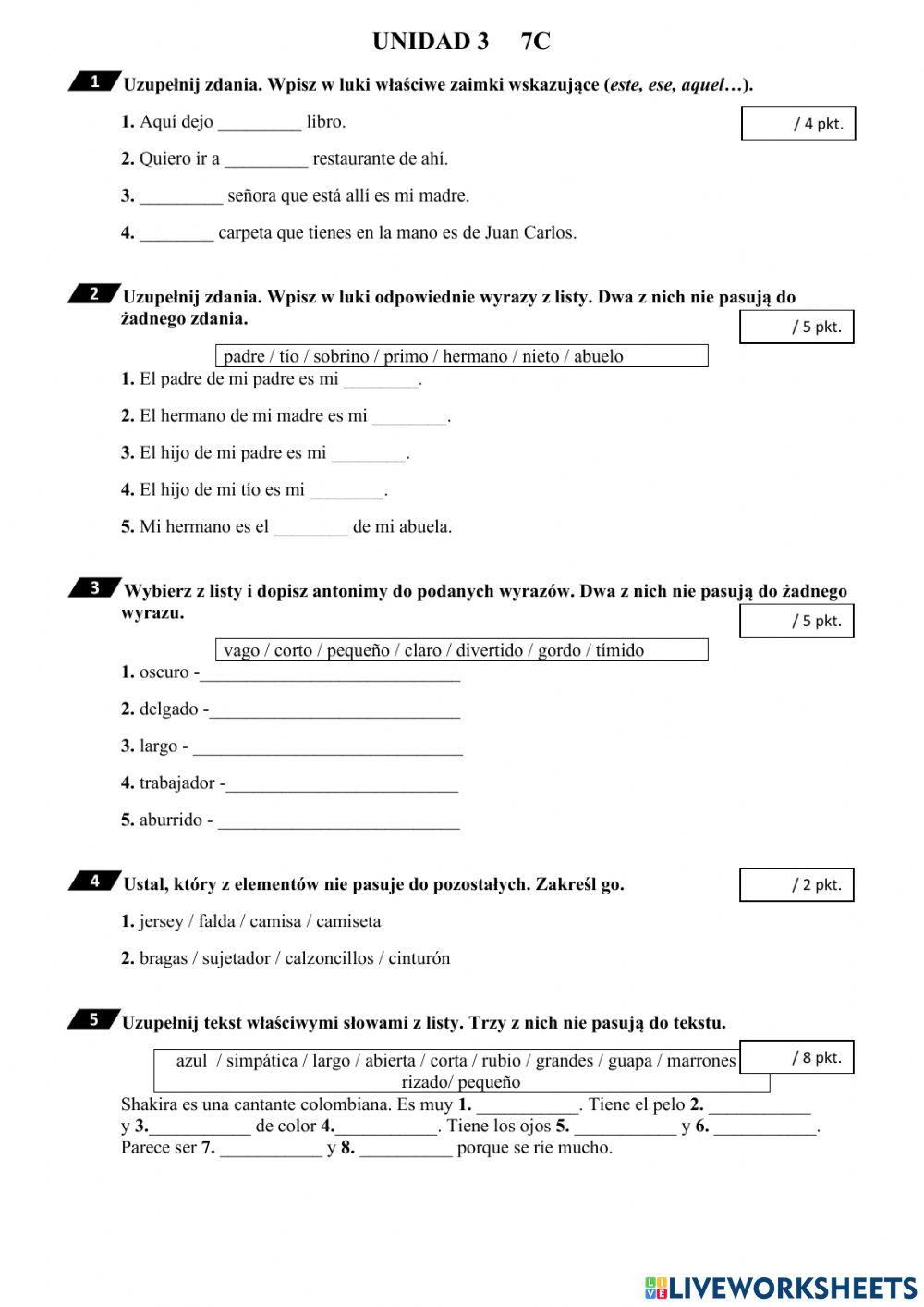 Unidad 3 class 7c worksheet | Live Worksheets