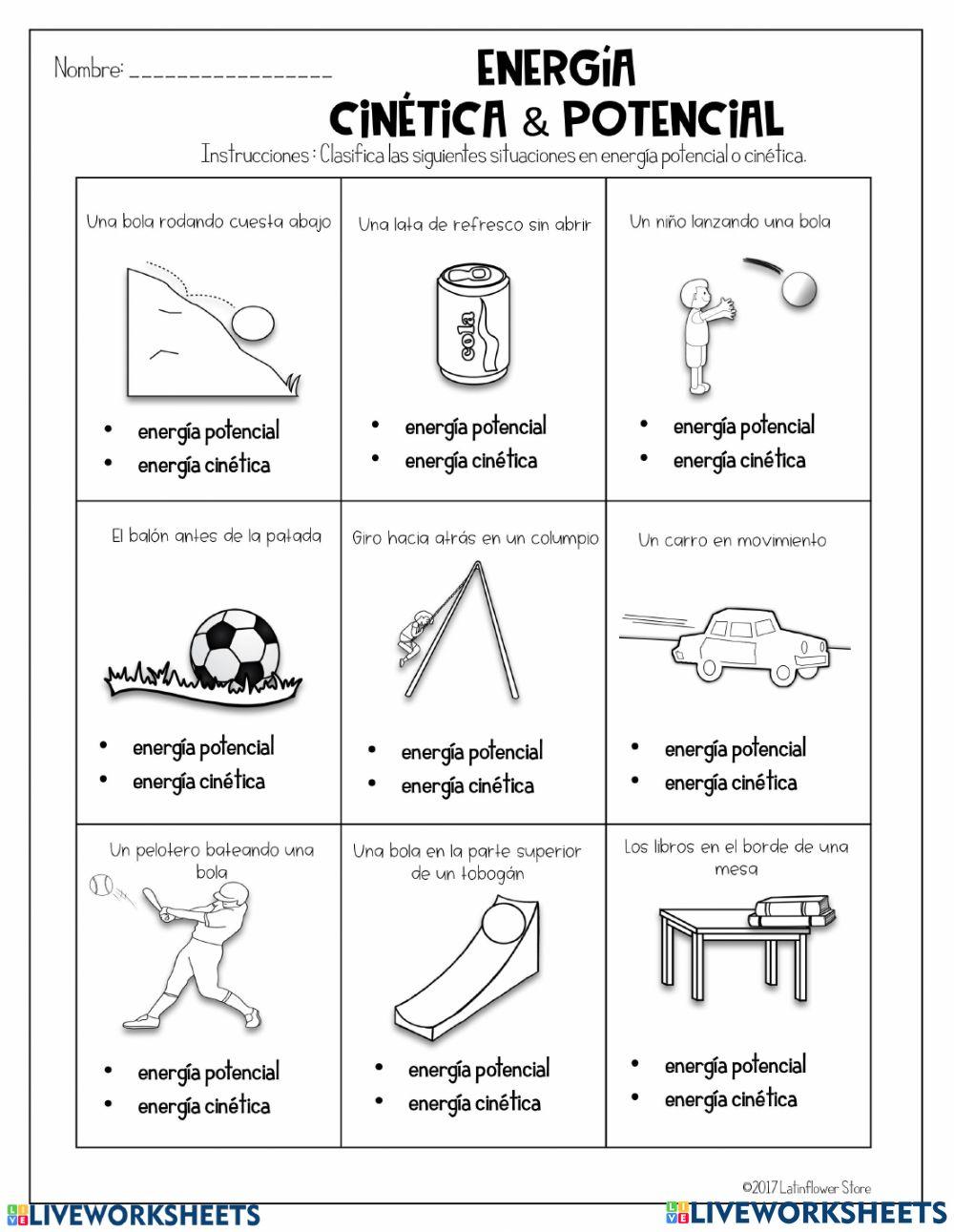 Energia potencial y cinetica online exercise for live worksheets