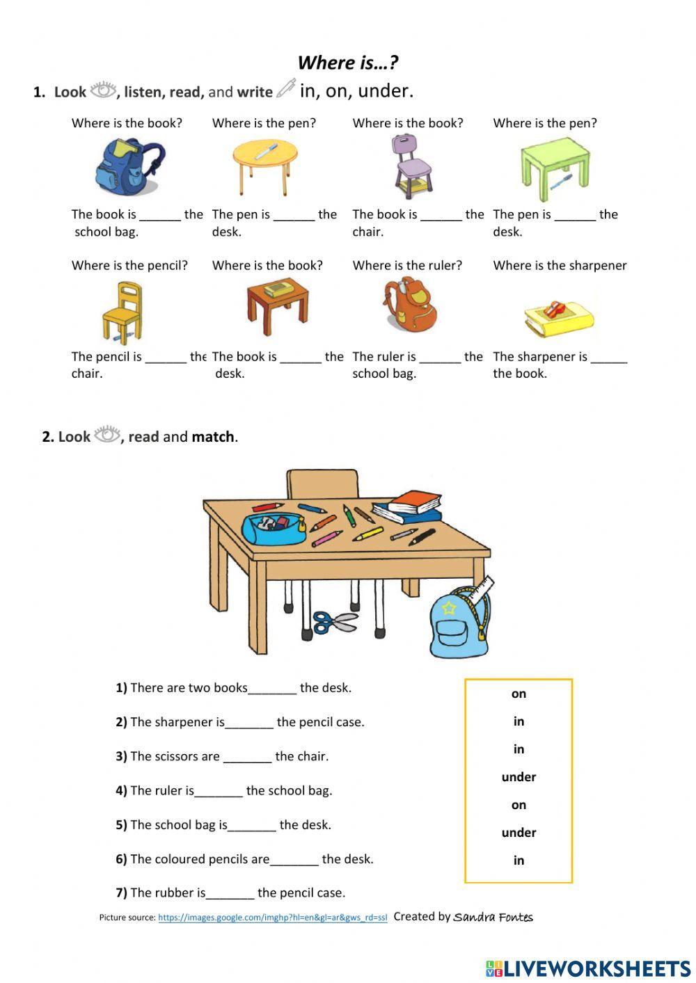 School Objects and Place Prepositions