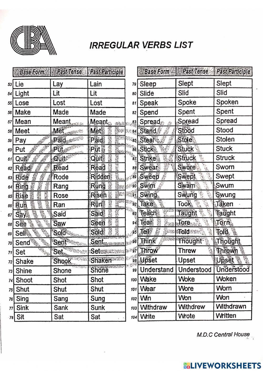 Irregular verbs list (with audio)