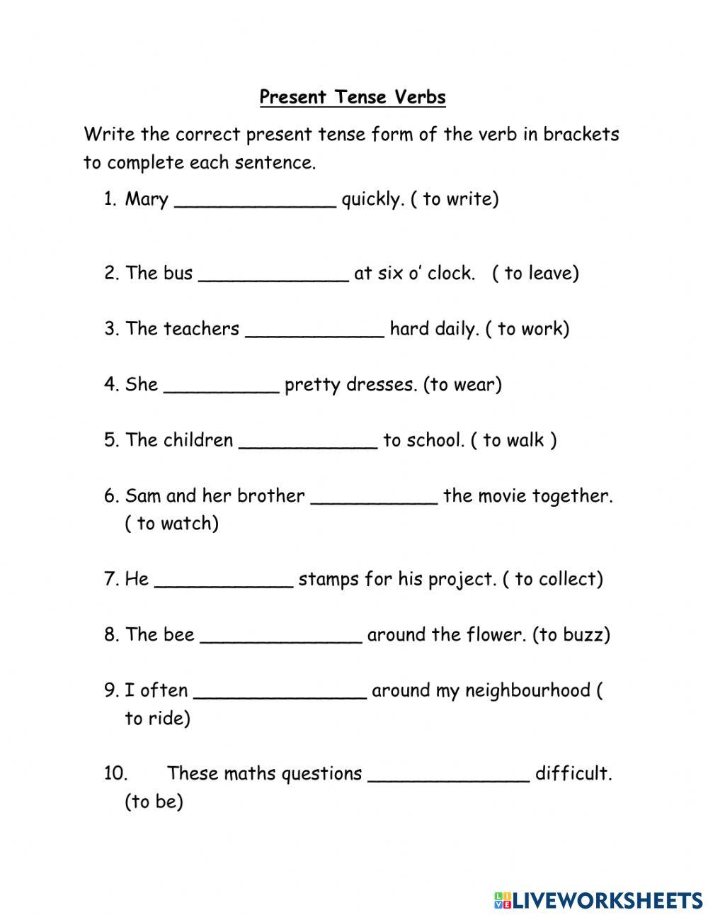 Present Tense V… Free Interactive Worksheets 694102