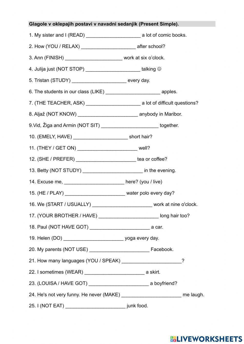 Present Simple structure revision Present Simple structure revision