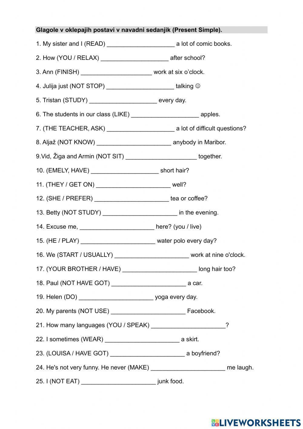 Present Simple structure revision