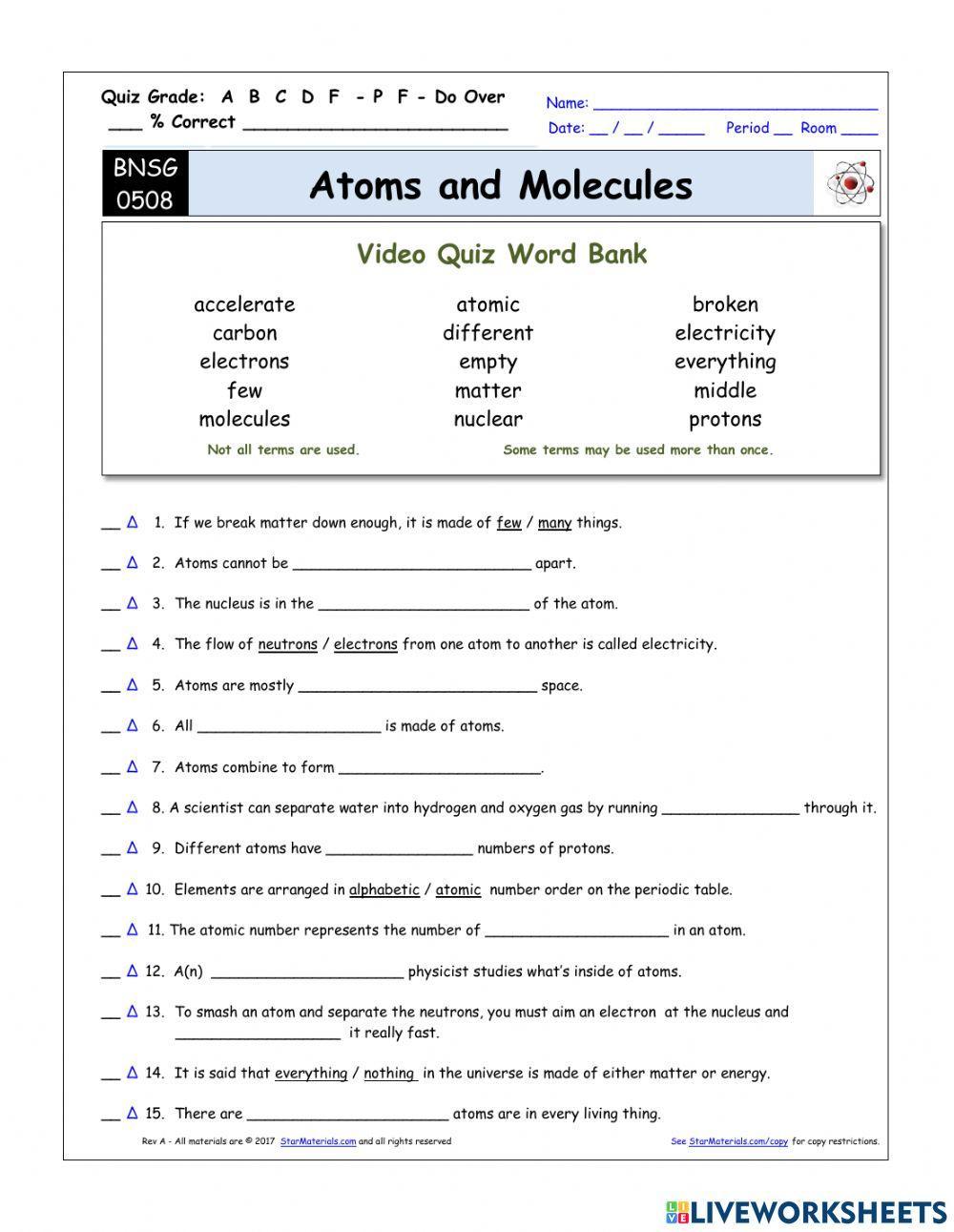 Bill Nye The Science Guy Atoms & Molecules Quiz