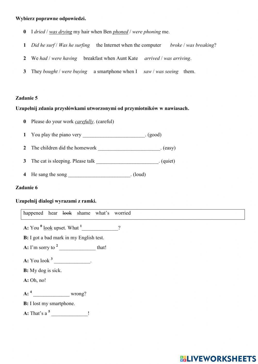 Sprawdzian English Class A2 unit 4
