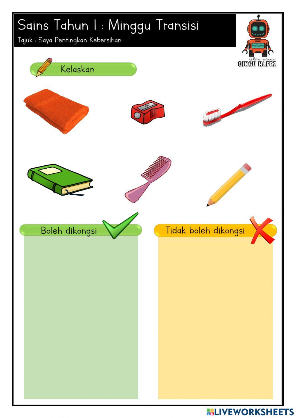 Transisi Tahun 1 - Alat kebersihan diri