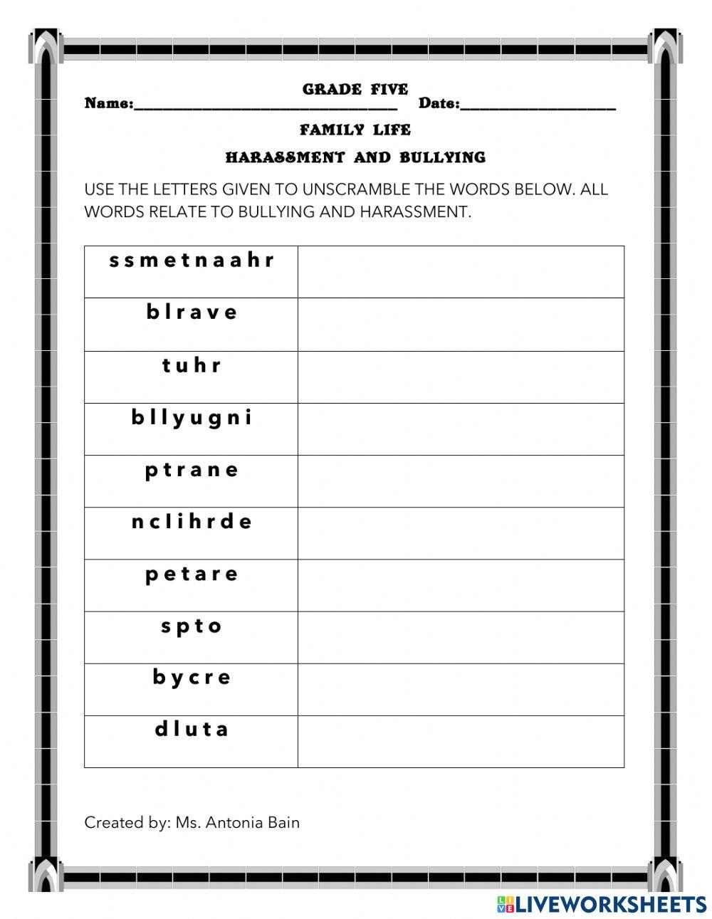 Harassment and Bullying Homework Harassment and Bullying Homework