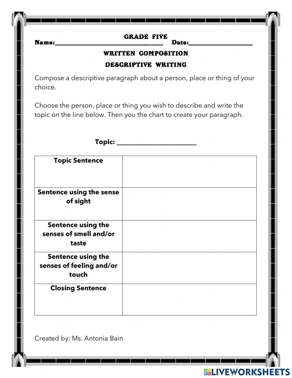 Descriptive Paragraph Writing Homework