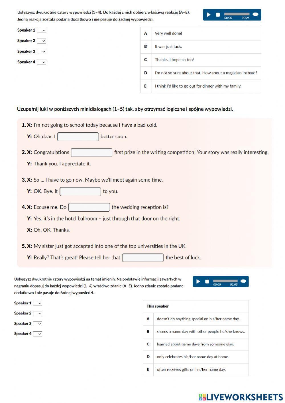 Życie prywatne - receptive skills