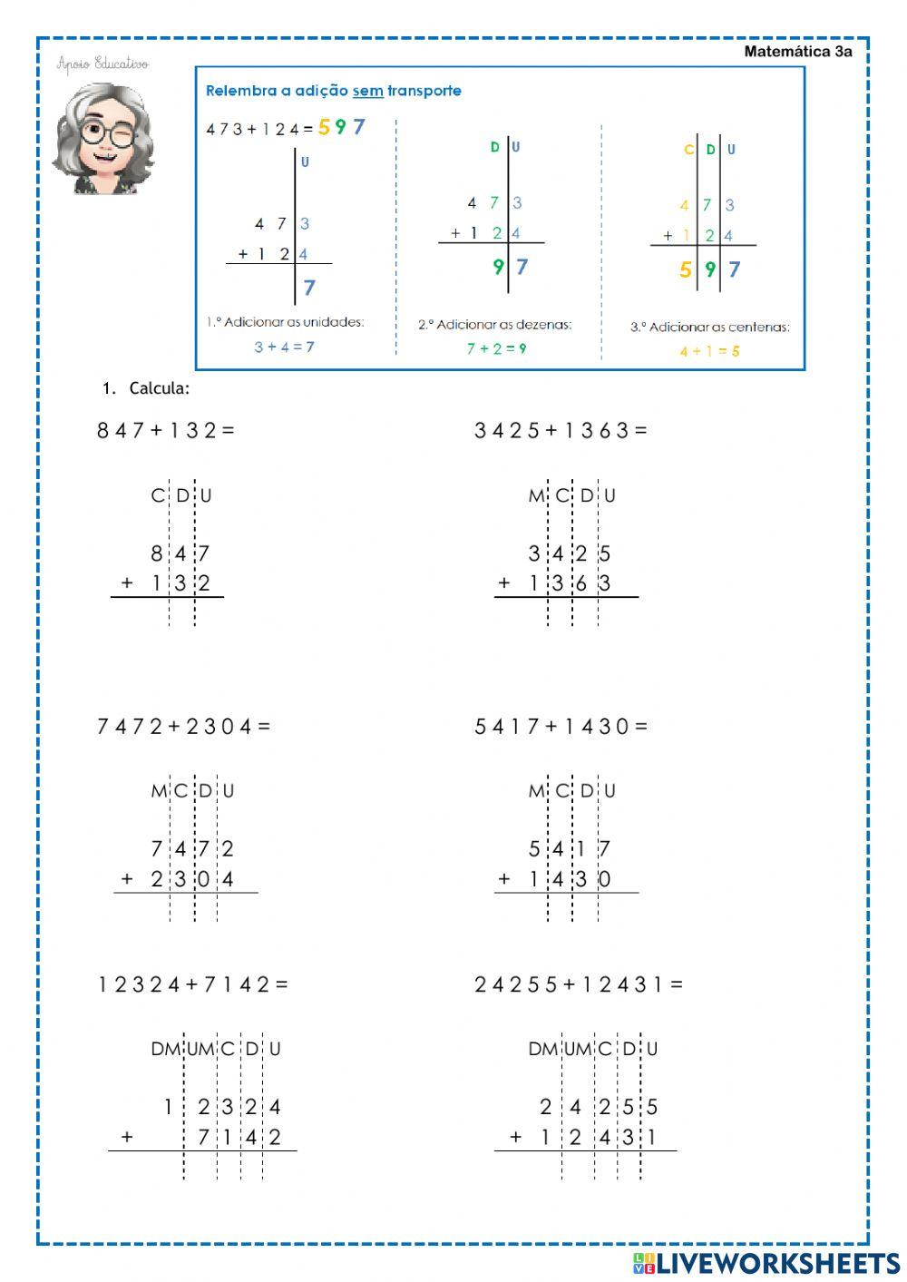 Adições sem e com transporte