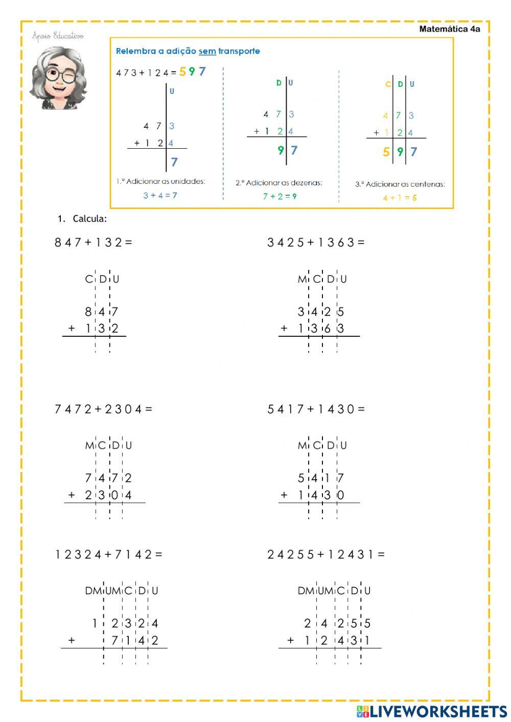 Adições sem e com transporte