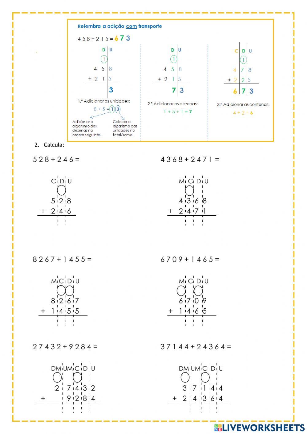 Adições sem e com transporte