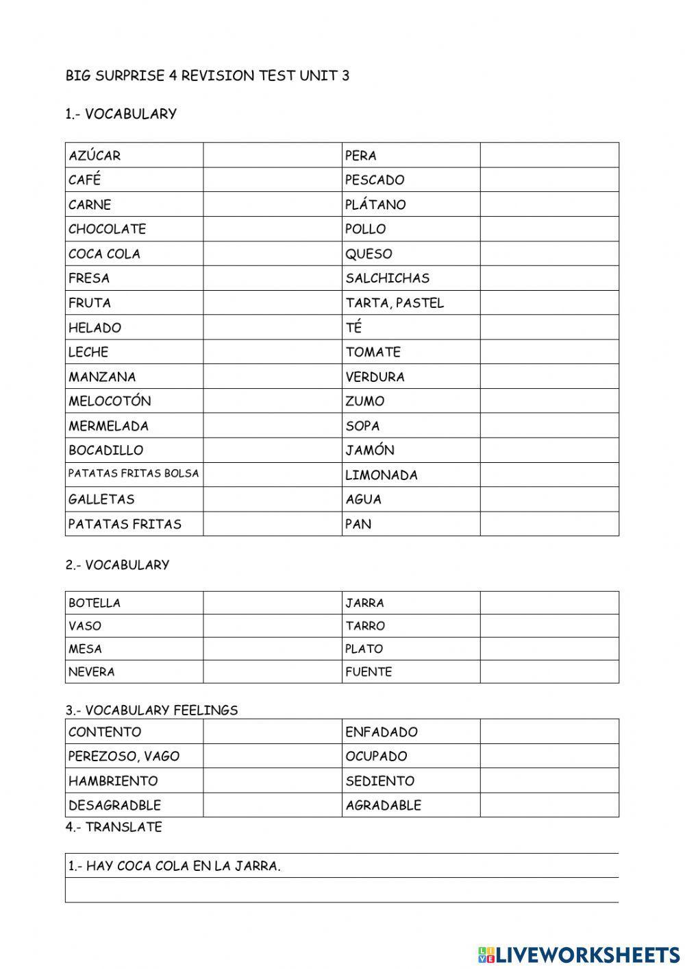 Big surprise 4 unit three revision test
