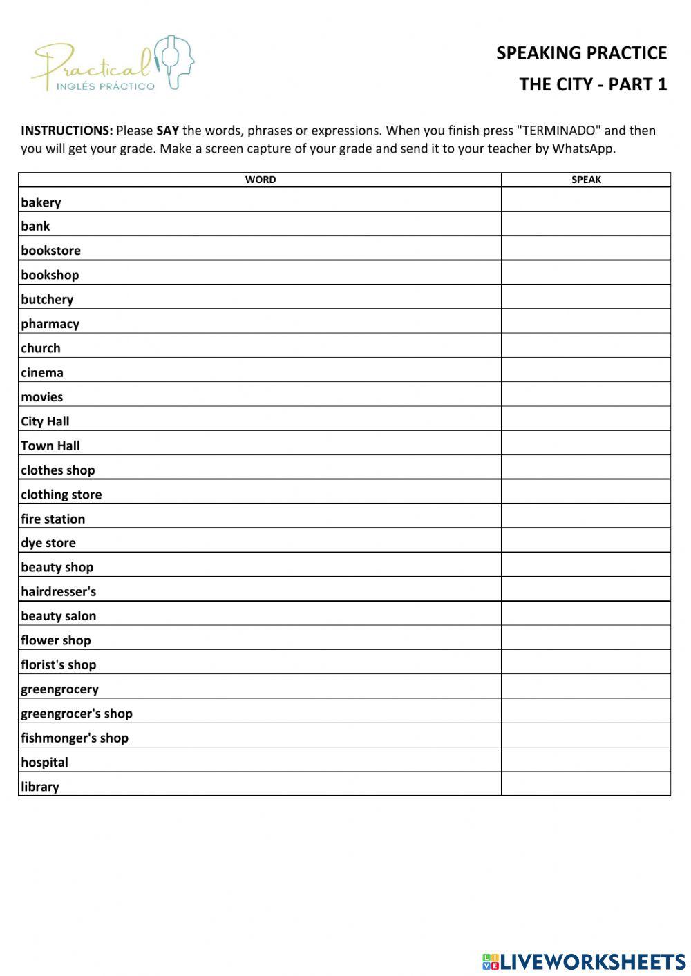 Speaking practice - the city - part 1