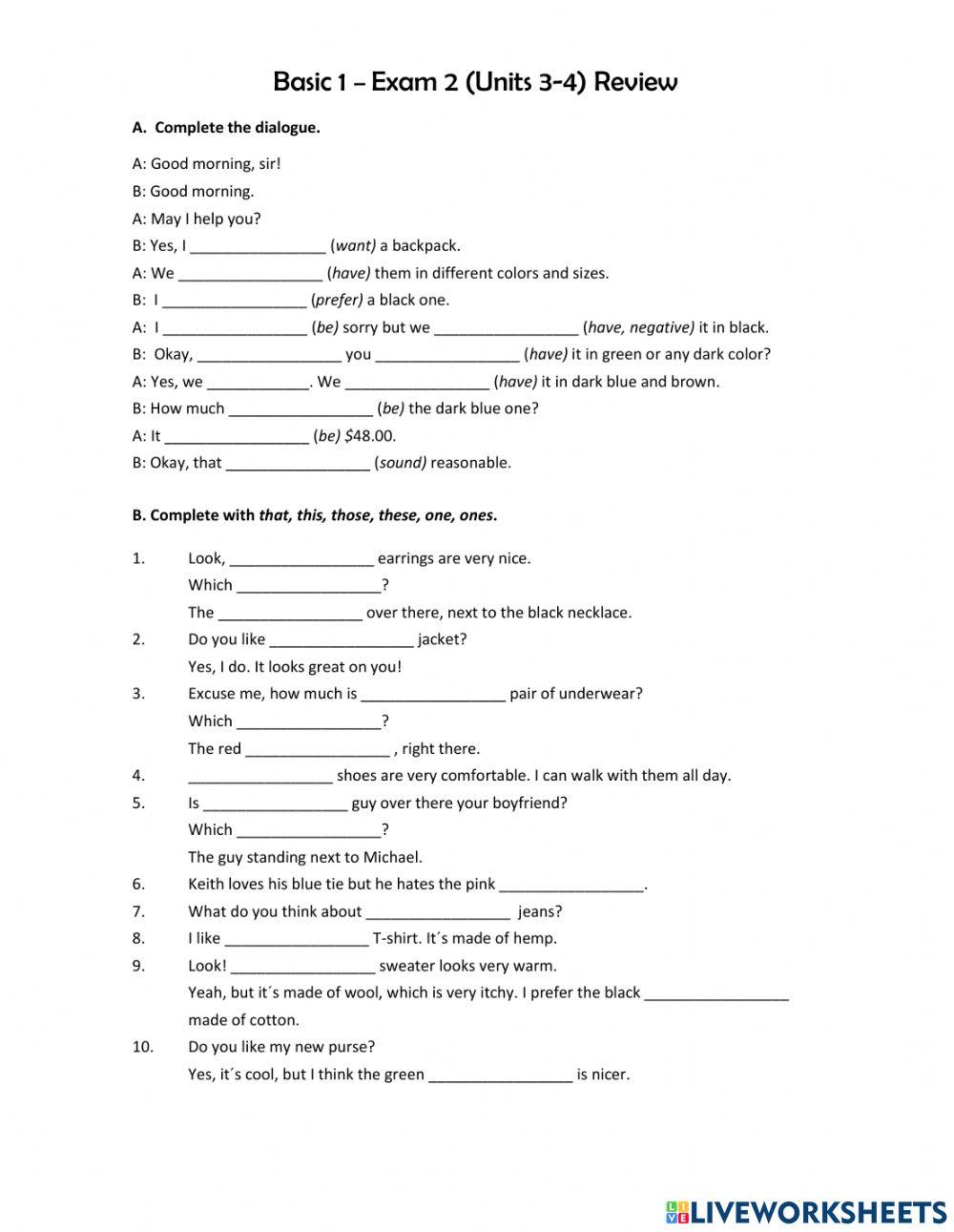 Basic One worksheet | Live Worksheets