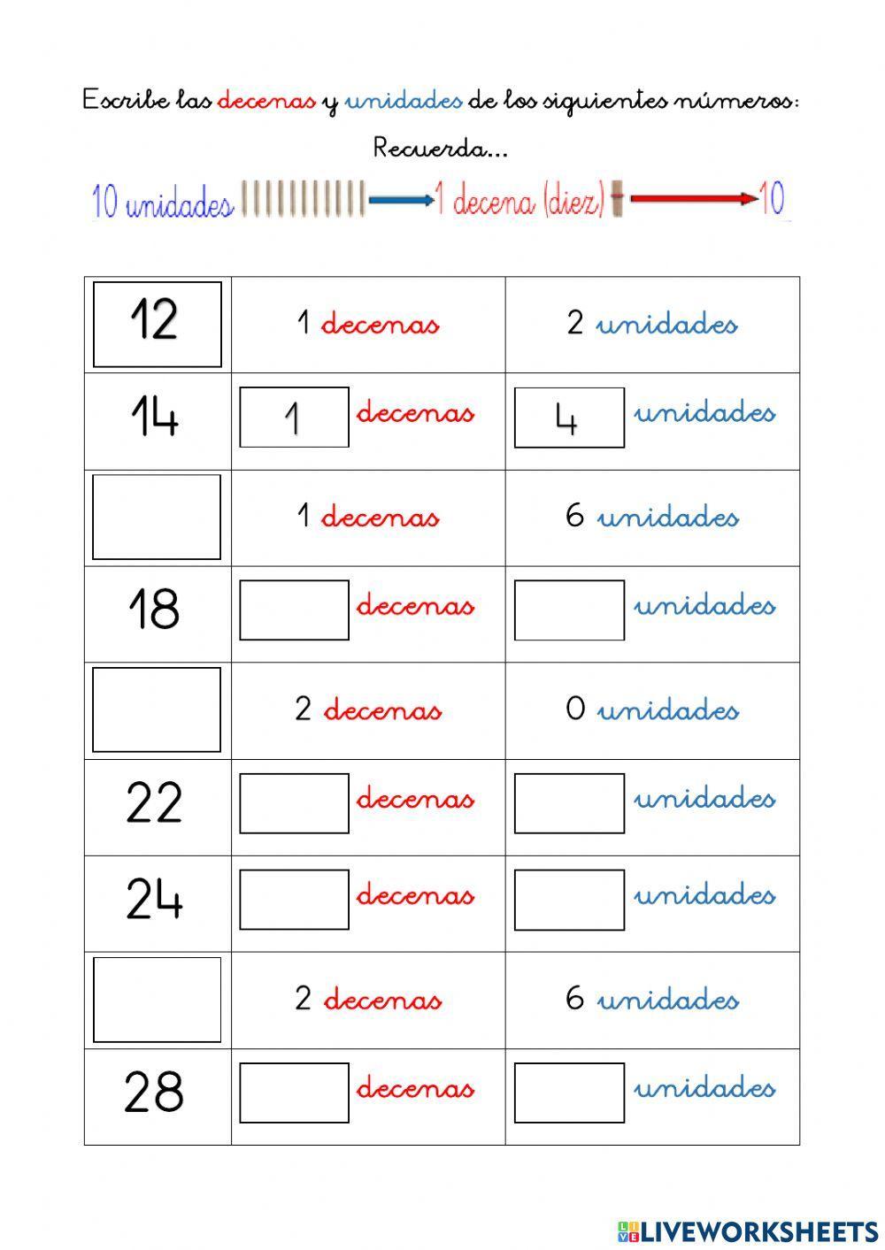 Decenas y unidades 10-29