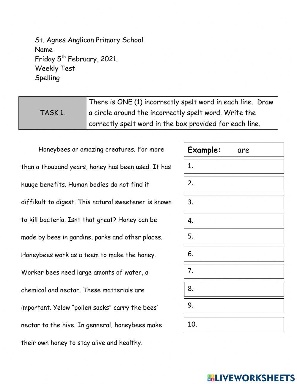 Weekly Test Spelling